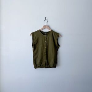 Olive Sleeveless Snap Top